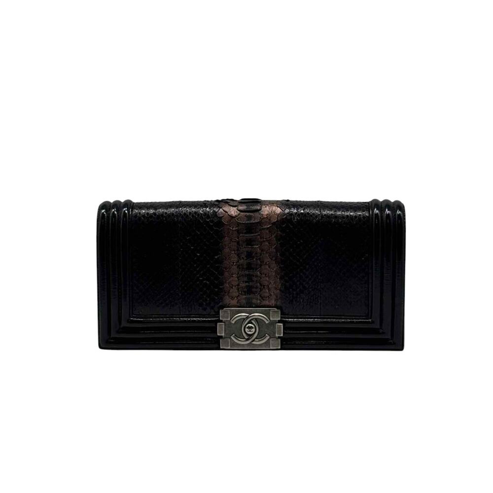 Chanel Python Patent Boy Clutch Bag In Black